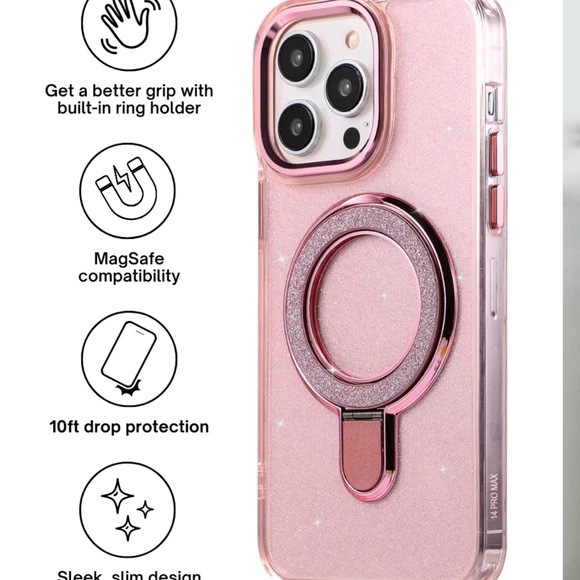 LuxyLemon iPhone 14 Pro Max Pink Sparkle Ring MagSafe Case NWOT - Picture 4 of 6